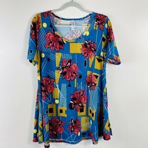 LuLaRoe Blue Floral Abstract Perfect Tee